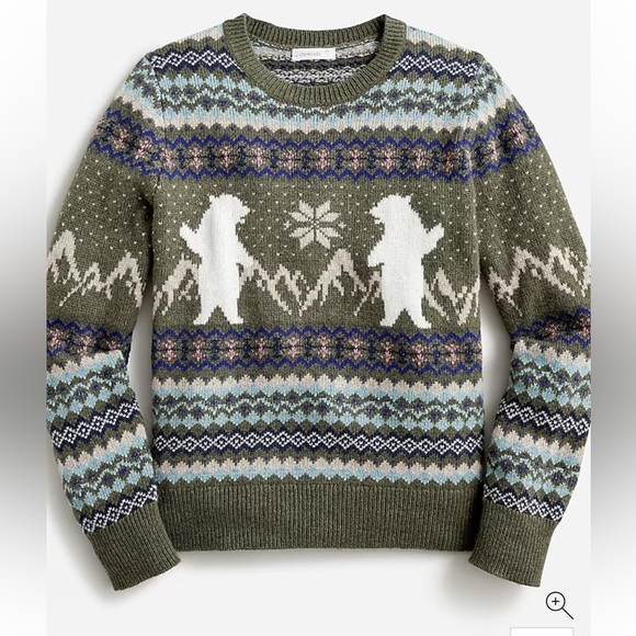 EUC Like New J Crew Crewneck size L 10/11 youth sweater Love the colors & bears - Picture 1 of 13